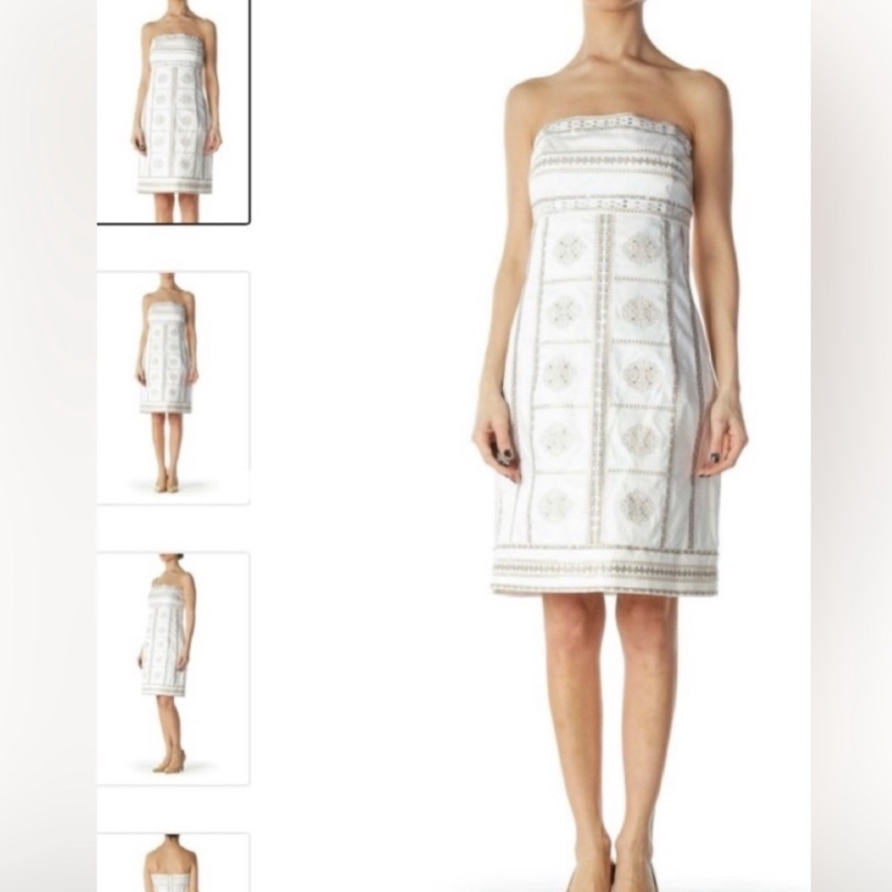 White House Black Market Strapless White Embroidered Dress White 8 Cocktail - Picture 6 of 7